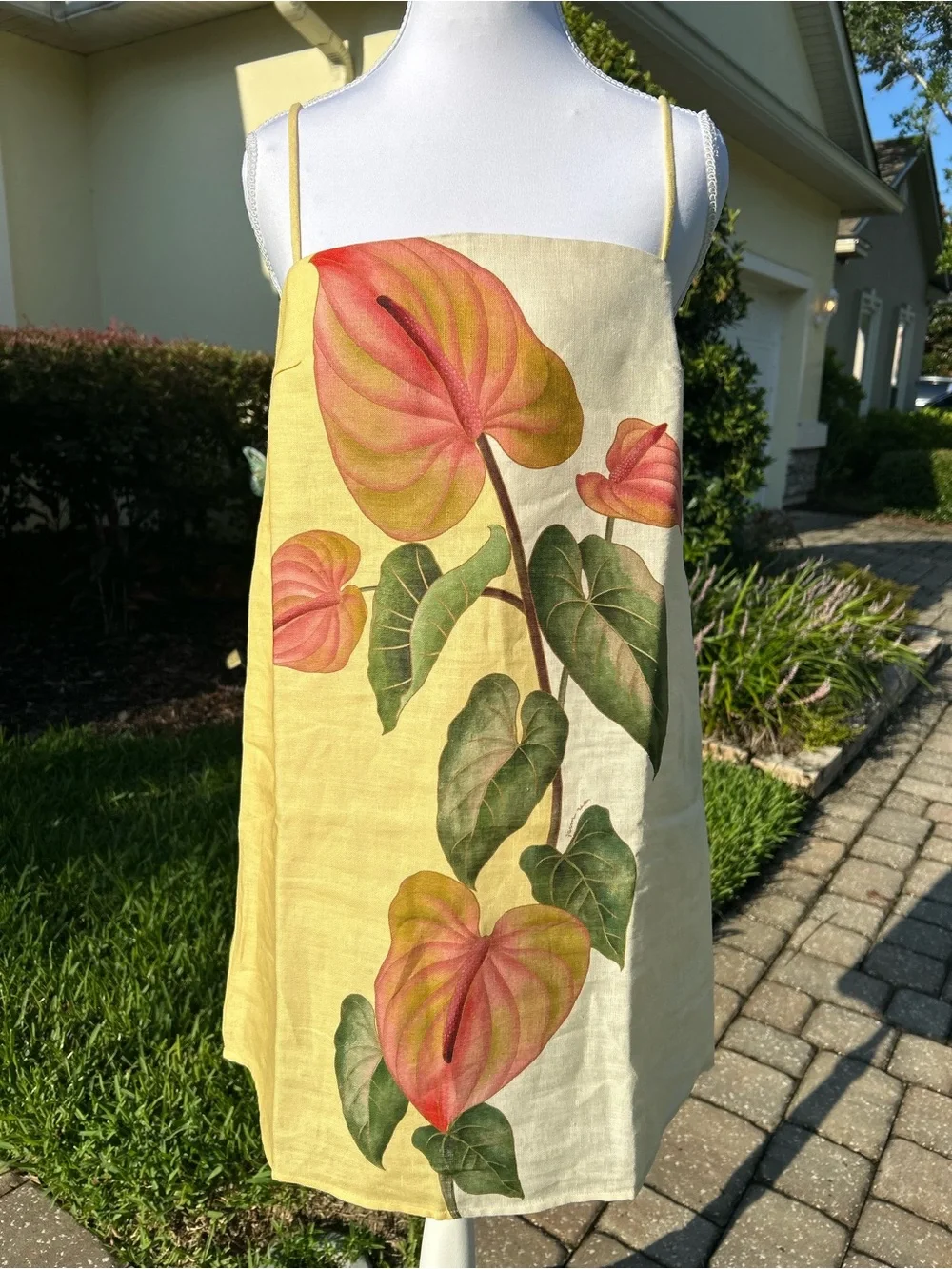 NWT🌷FARM Rio Golden Yellow Anthurium Square Neck Mini Dress